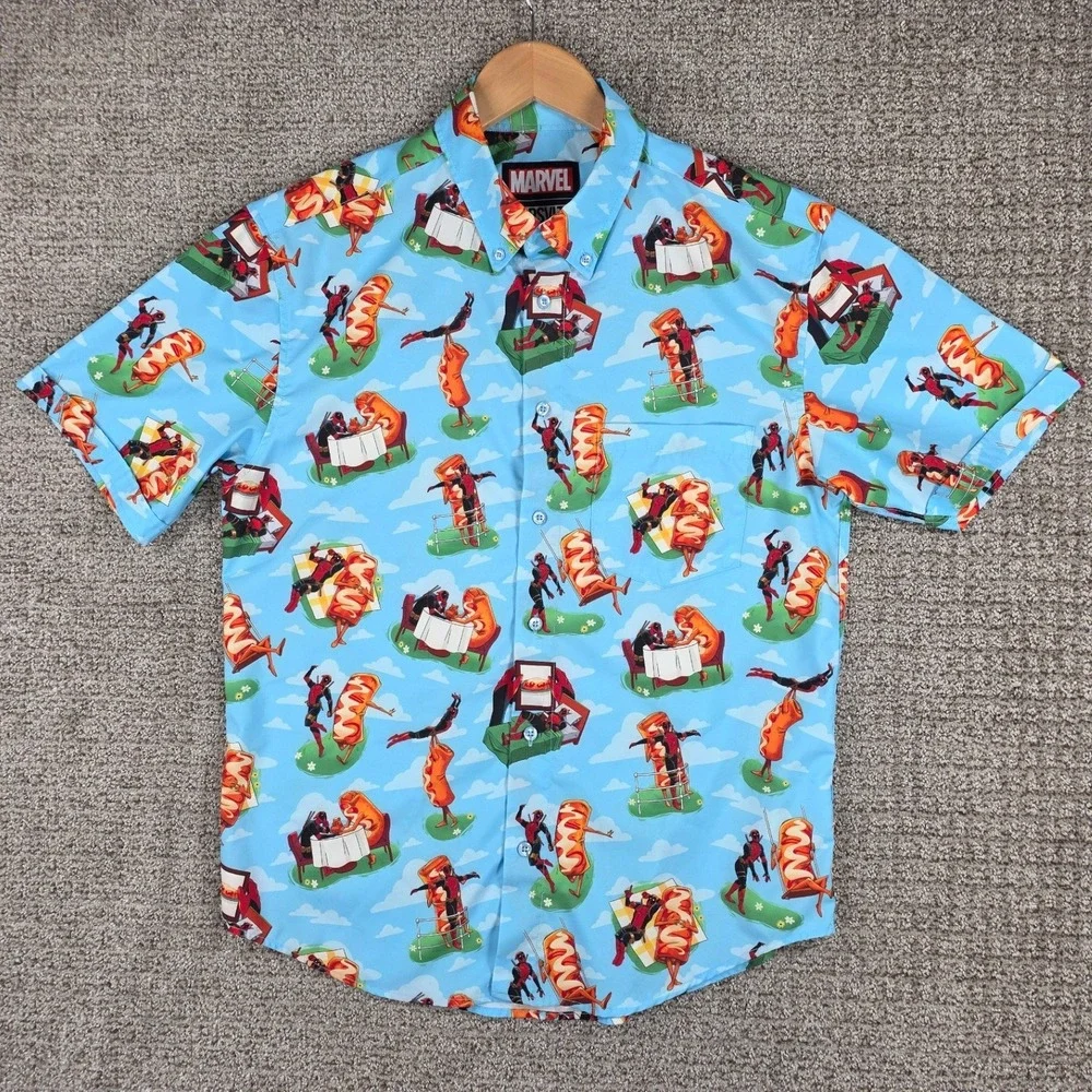 RSVLTS‎ Marvel Deadpool Chimichanga Dreams KUNUFLEX S/S Button Down Shirt Medium